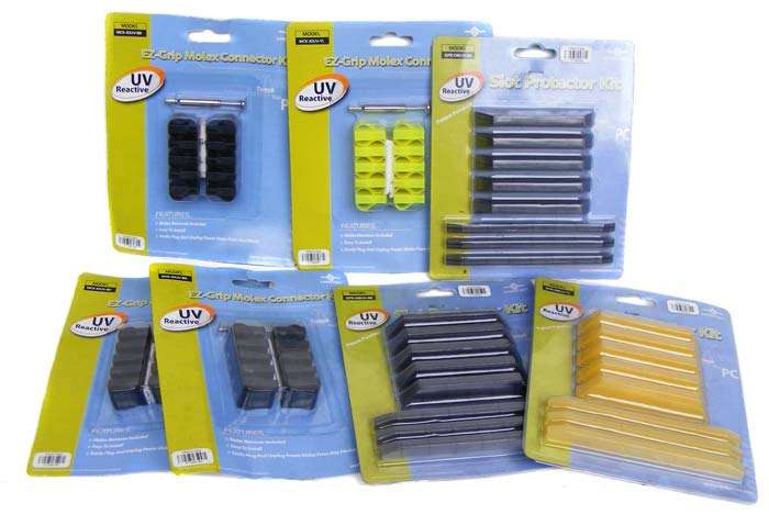 Lot 7 Vantec PC Molex connector and slot protector  kits - UV reactive - Tweak your pc