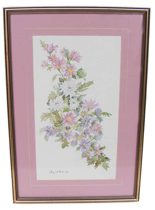 Beautiful original watercolour painting by Amy van der Riet - Chrysanthemums