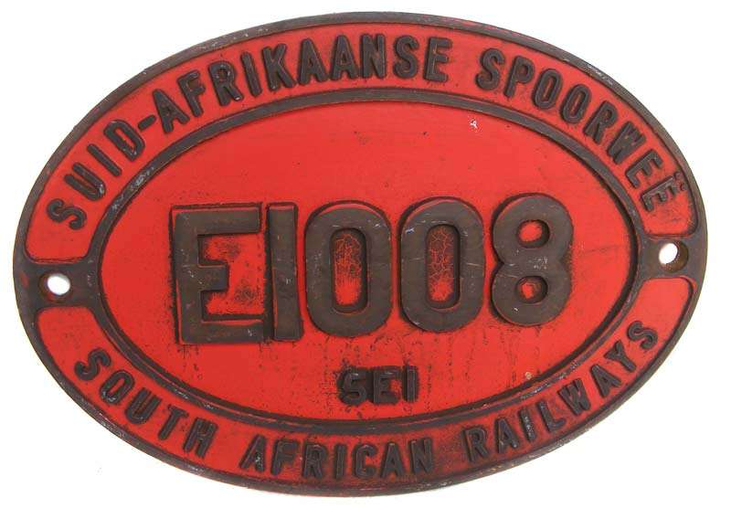 SAR/SAS Solid Brass Electric Locomotive Number Plate Series 5E1 no. E1008 - 1966-1969