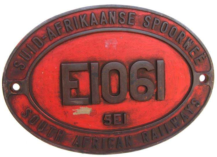 SAR/SAS Solid Brass Electric Locomotive Number Plate Series 5E1 no. E1061 - 1966-1969