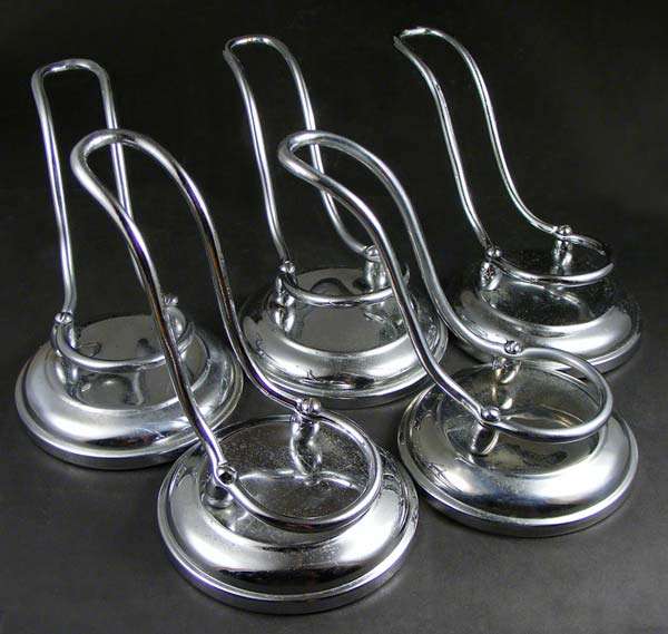 Lot of 5 retro stainless steel pipe stands - great for displaying your pipe collection!