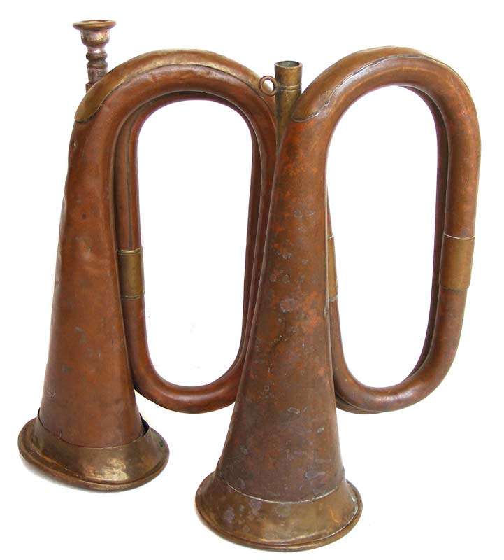 Pair of old bugles or signal horns/trumpets in copper and brass-Possibly military-Grey&sons London