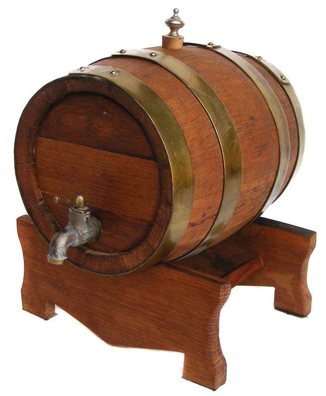 Vintage Oak Wine Barrel - Brass bands and tap