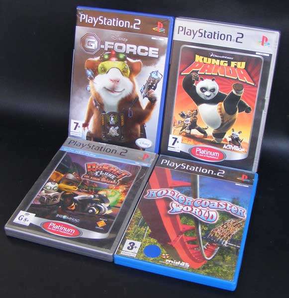 Lot of 4 Playstation 2 games - Kung Fu Panda, G-Force, Rollercoaster, Ratchet&Clank