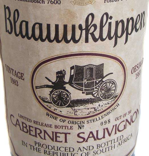 1983 Blaauwklippen Cabernet Sauvignon Magnum 1.5L - 32 Year old collector's dry red wine