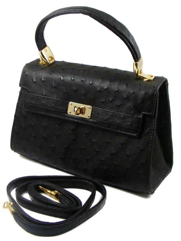 New small genuine Ostrich Leather hand Bag with shoulder strap