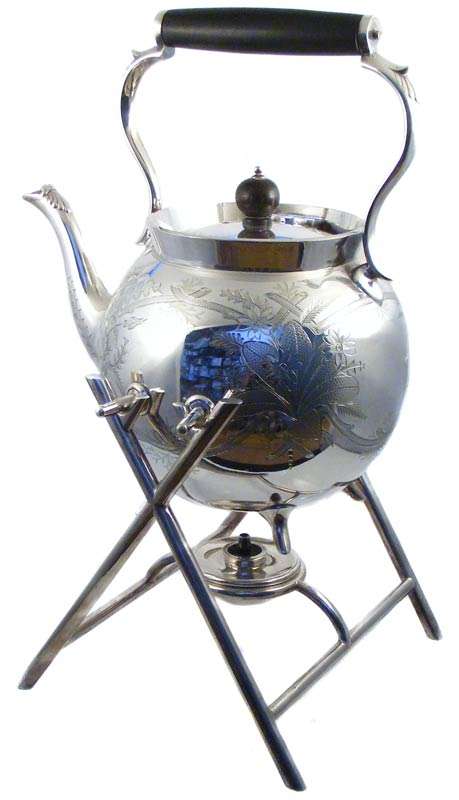 Rare And Beautiful Ornate Tilting Silver Plated Kettle On Stand with Burner!