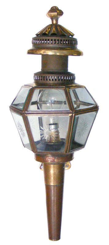 Lime House Light Co. Vintage Antique Copper/Brass Cut Glass Carriage Lantern Wall Light