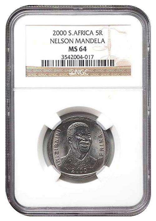 2 x YES, very very HIGH Graded 2000 Nelson Mandela "Smiley" R5 graded MS64 by NGC. Brillinat UNC