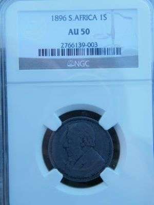 1896 AU50 ZAR 1 shilling Graded by NGC - Top graded, scarce!!!