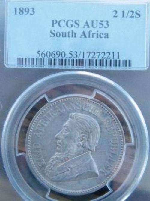 1893 ZAR Halfcrown Graded AU53 by PCGS - Amazing with regrading oppurtunity