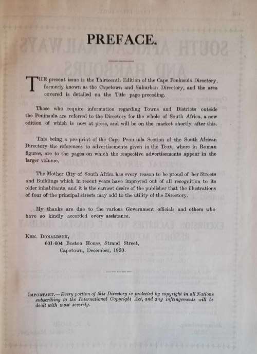 Donaldsons Cape Peninsula Directory (1931)