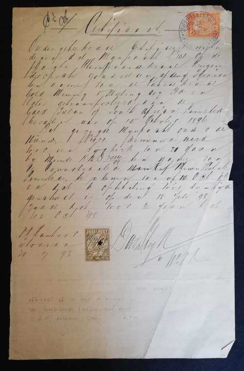 Affidavit of the sale of a mine in the Paardekraal/Krugersdorp area