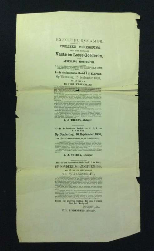 Auction in Worcester Letterpress Flyer. c.1886.