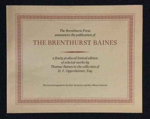The Brenthurst Baines : A selection of the works of Thomas Baines. c.1975. Limited Edition.