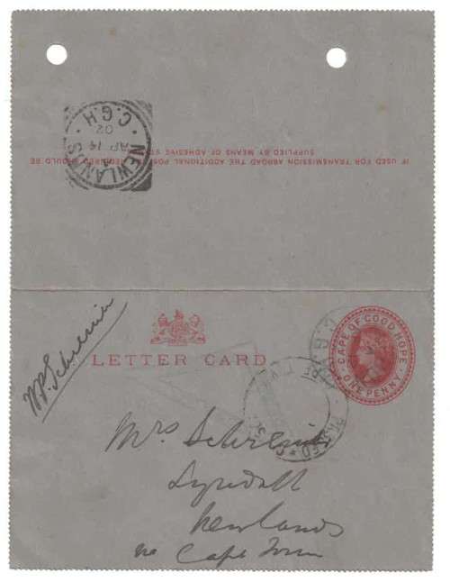 Letter from Prime Minister Schreiner to his famous mother. c.1902