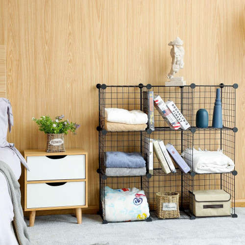 9 CUBE WIRE METAL GRID SHELF STORAGE CABINET ORGANIZER