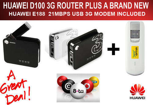 Huawei D100 mini 3g / wifi router Plus NEW Huawei e188 - 21mbps 3g modem included