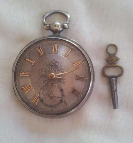 STERLING SILVER FOB WATCH WITH KEY