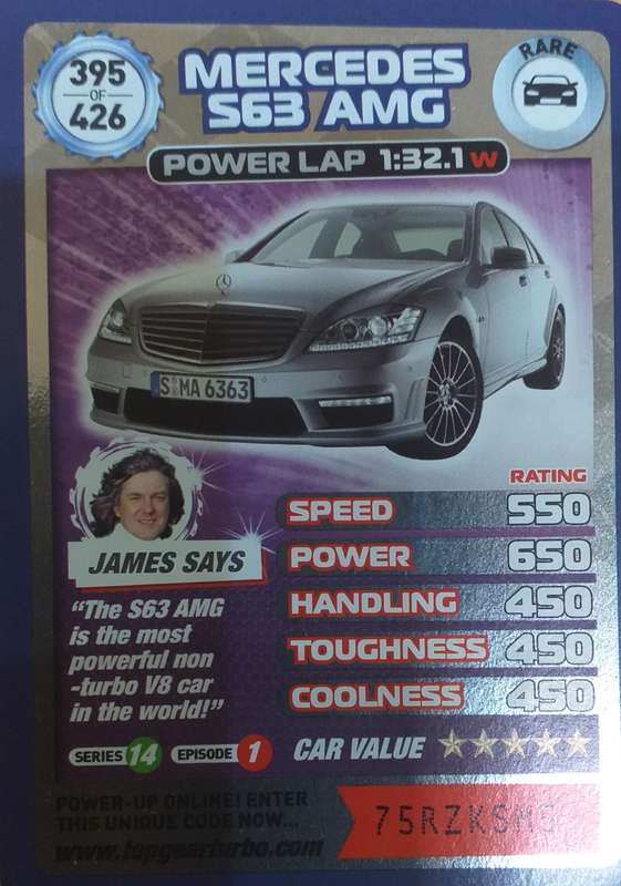Top gear turbo challenge card - mercedes S63 AMG