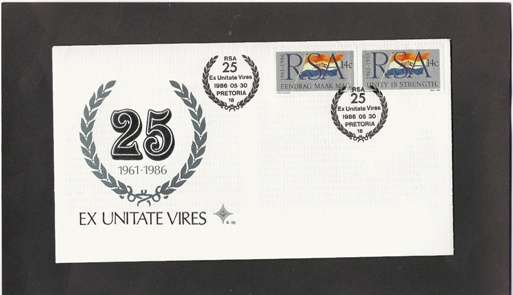 SOUTH AFRICA. 1986. 25TH ANNIVERSARY OF R.S.A. F.D.C. NO. 4.16