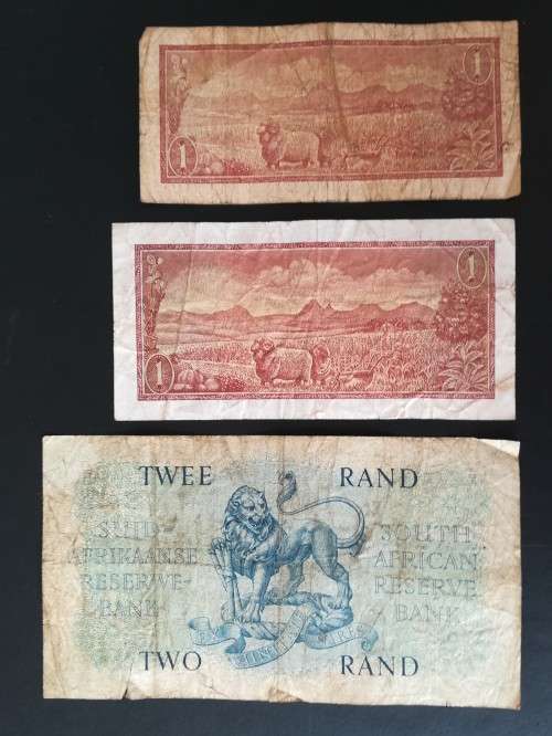 S. A. Bank Note : TWO RAND / TWEE RAND : G Rissik (+ 2 times ONE RAND / EEN RAND)
