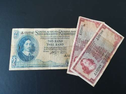S. A. Bank Note : TWO RAND / TWEE RAND : G Rissik (+ 2 times ONE RAND / EEN RAND)
