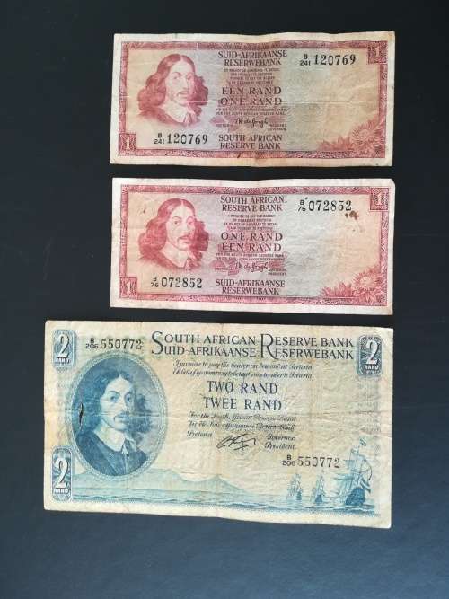 S. A. Bank Note : TWO RAND / TWEE RAND : G Rissik (+ 2 times ONE RAND / EEN RAND)
