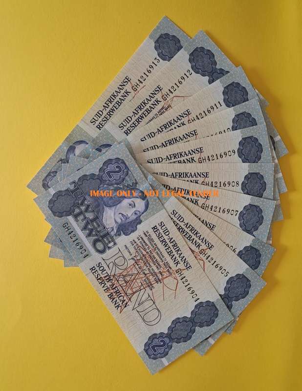 S. A. Bank Note : Series Lot (In Sequence) - South Africa R2 Rand Notes