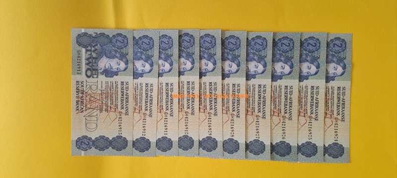 S. A. Bank Note : Series Lot (In Sequence) - South Africa R2 Rand Notes