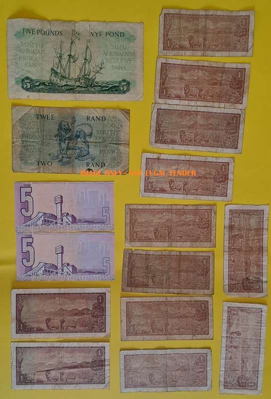 S. A. Bank Notes : Mix Lot - South Africa Old Pounds and Rand Notes