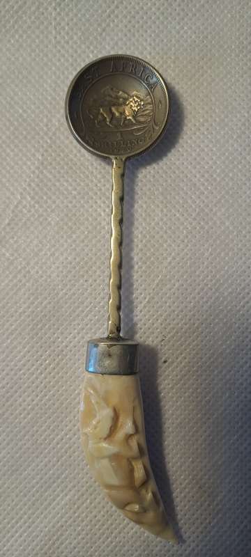 Vintage 1950 East Africa Shilling Silver Spoon with Tooth Handle
