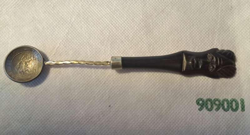 Vintage 1949 East African Ebony & Coin Spoon Silver Shilling