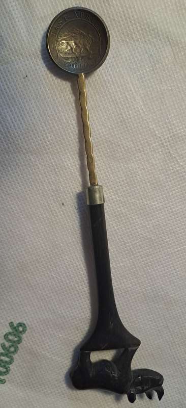 Vintage 1950 East African Ebony & Coin Spoon Silver Shilling