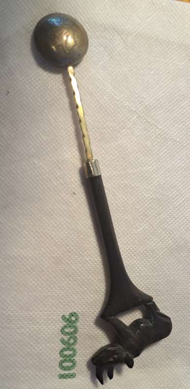 Vintage 1950 East African Ebony & Coin Spoon Silver Shilling