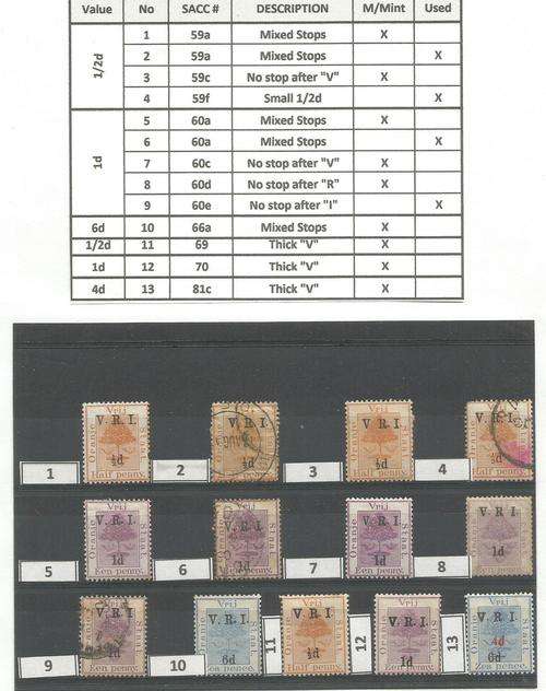 COLLECTION OF VRI STAMPS WITH VARIETIES
