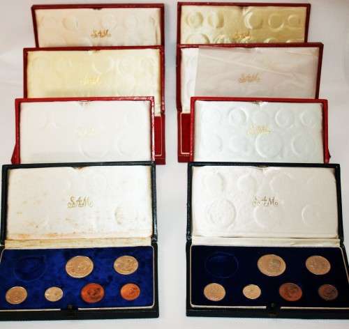 8 X ORIGINAL SAM MINT BOXES WITH COINS IN !( PLEASE READ DESCRIPTION)