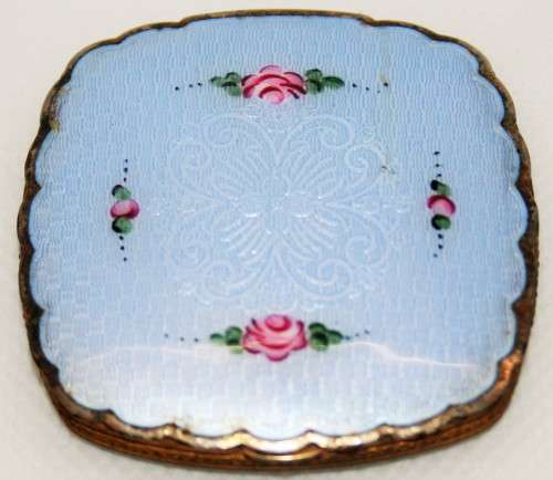 STUNNING ANTIQUE LIGHT BLUE ENAMEL POWDER COMPACT ! LOOK !