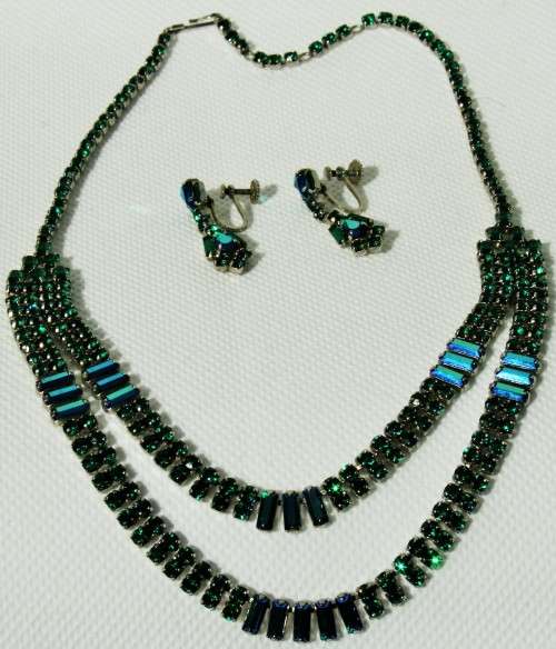 *NECKLACE* WOW BEAUTIFUL 1950 VINTAGE LADIES BLING NECKLACE WITH MATCHING EARINGS ! LOOK !