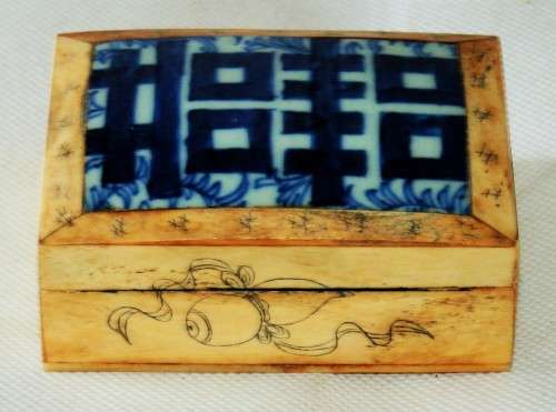 *CHINESE*ANTIQUE CHINESE BONE CARVED AND PORCELAIN BOX CONTAINER