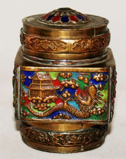 *ORIENTAL*ANTIQUE CHINESE METAL AND ENAMEL CENSER/BURNER