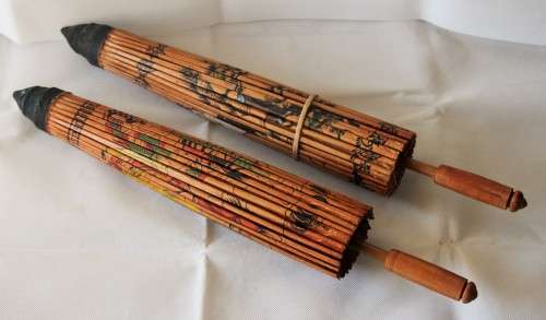 *JAPANESE*LOT OF TWO OLD JAPANESE RICE PAPER UMBRELLAS