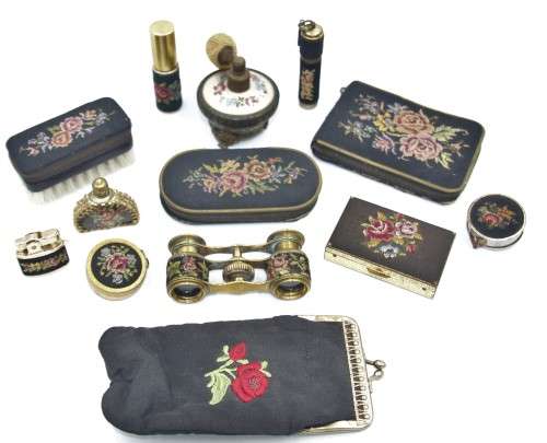 *PETITE POINT*VINTAGE COLLECTION OF PETITE POINT EMBROIDERY ITEMS ! ONE BID FOR ALL !!!