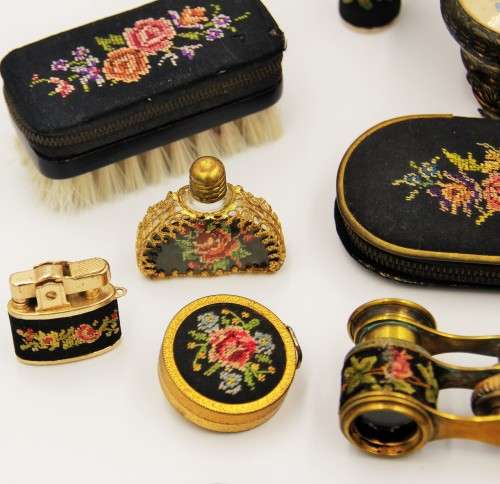 *PETITE POINT*VINTAGE COLLECTION OF PETITE POINT EMBROIDERY ITEMS ! ONE BID FOR ALL !!!