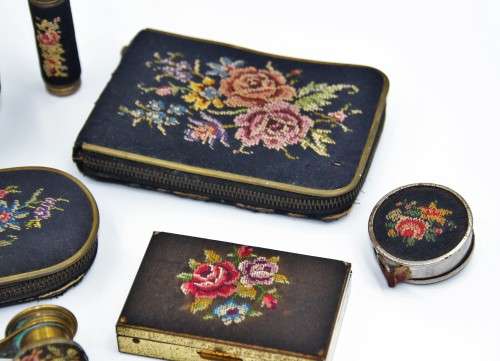 *PETITE POINT*VINTAGE COLLECTION OF PETITE POINT EMBROIDERY ITEMS ! ONE BID FOR ALL !!!