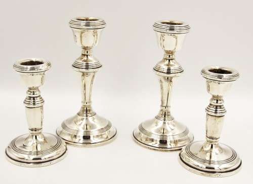 *SILVER*WOW! PAIR OF FOUR MATCHING HALLMARK SILVER CANDLE STICKS MADE BY BROADWAY AND CO !