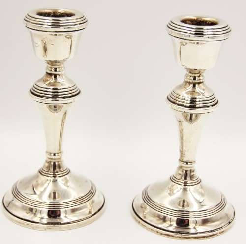 *SILVER*WOW! PAIR OF FOUR MATCHING HALLMARK SILVER CANDLE STICKS MADE BY BROADWAY AND CO !