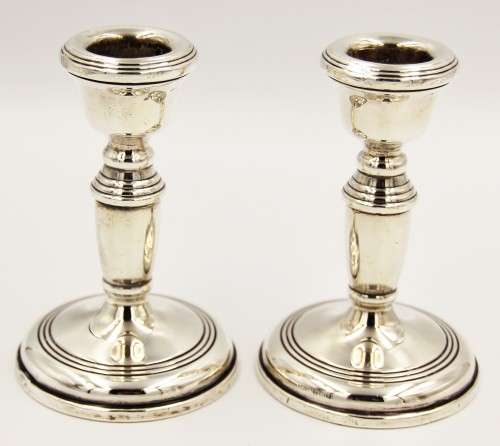 *SILVER*WOW! PAIR OF FOUR MATCHING HALLMARK SILVER CANDLE STICKS MADE BY BROADWAY AND CO !