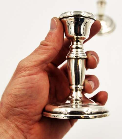 *SILVER*WOW! PAIR OF FOUR MATCHING HALLMARK SILVER CANDLE STICKS MADE BY BROADWAY AND CO !