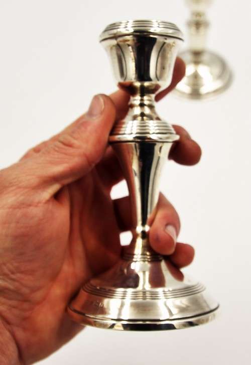 *SILVER*WOW! PAIR OF FOUR MATCHING HALLMARK SILVER CANDLE STICKS MADE BY BROADWAY AND CO !